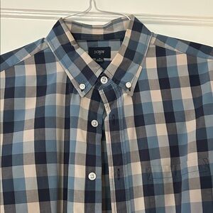 J. Crew Men's Navy Blue Plaid Checkered Button Down Long Sleeve Shirt Medium M